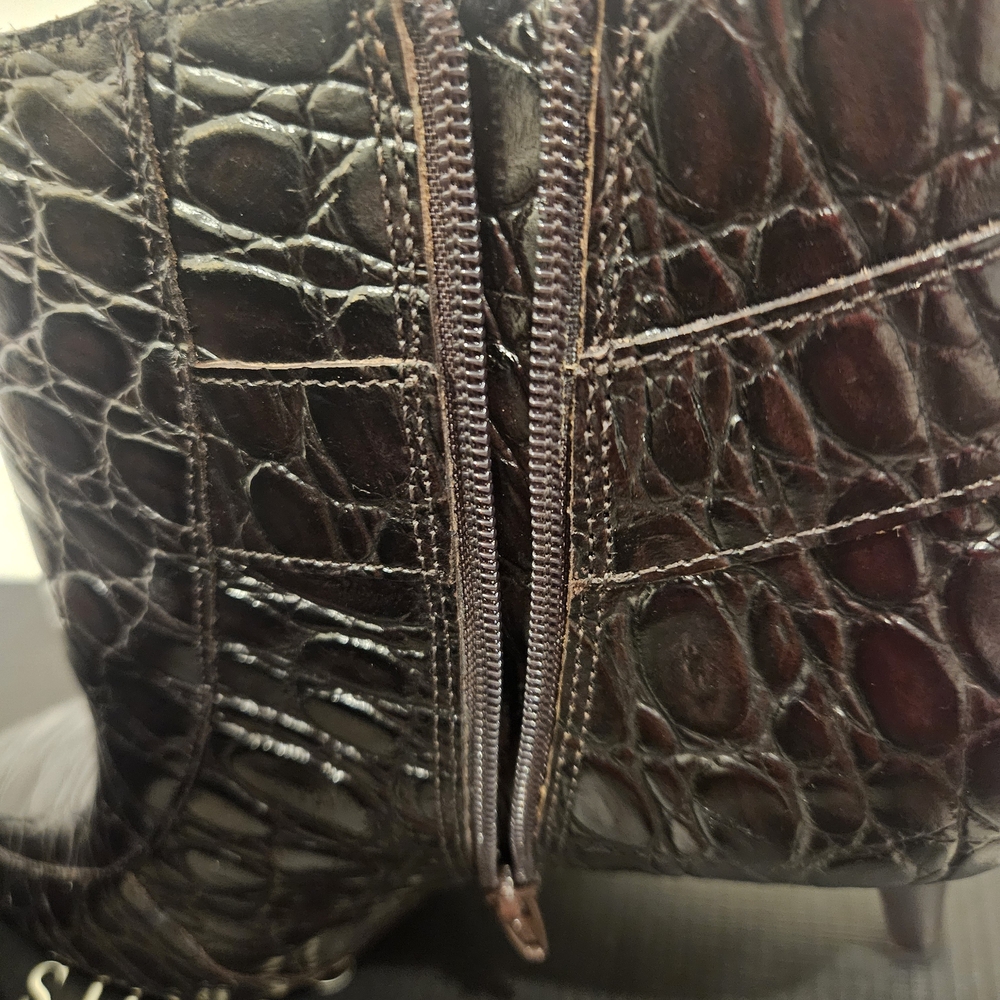 Talbots Dark Brown Crocodile-Patterned Heeled Boo… - image 6